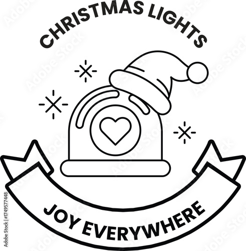A black and white Christmas lights logo with a hat on top