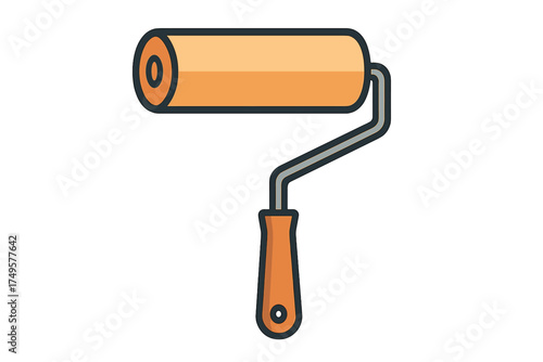 Simple orange paint roller tool icon with dark outline