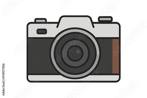 Vintage rangefinder camera icon with detailed lens and viewfinder