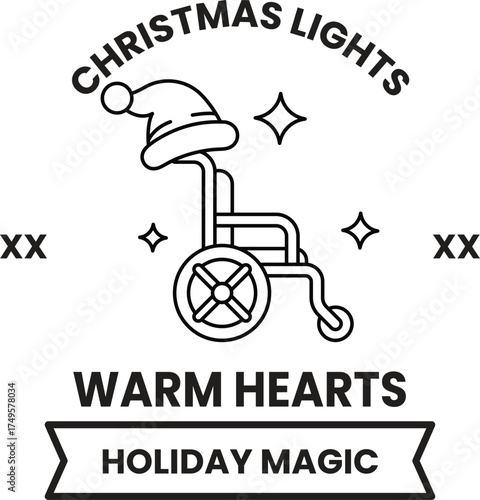 A Christmas light sign with a wheelchair and a Santa hat