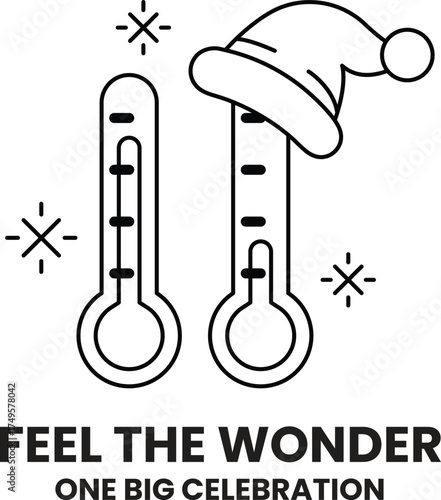 A black and white image of a thermometer with a hat on top of it