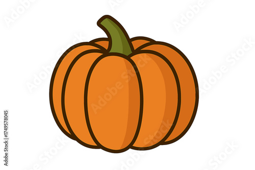 Simple orange pumpkin with green stem isolated on white background