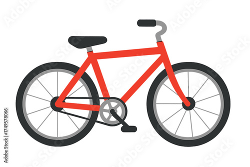 Simple red bicycle side view graphic isolated on white background