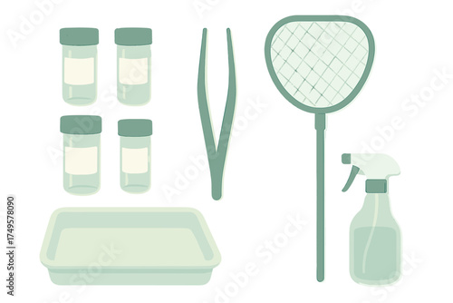 Entomology tools set with specimen jars and insect net for study