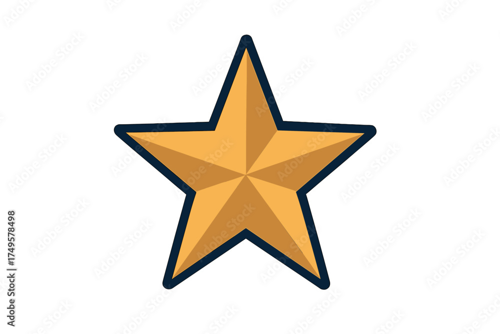 Obraz premium Golden five pointed star icon with dark outline