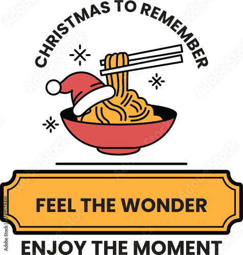 A bowl of noodles with a santa hat on top of it