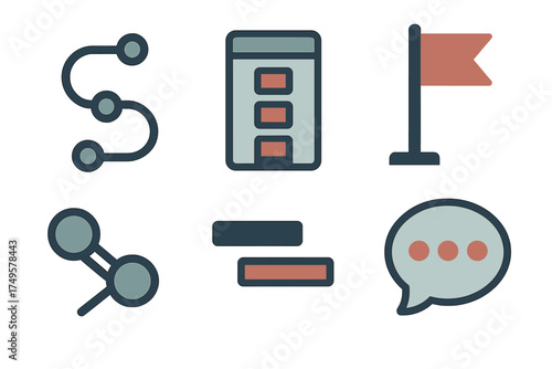 Business process and communication icons for workflow management and data structure