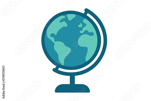Stylized desk globe icon with continents displayed on a clean white background
