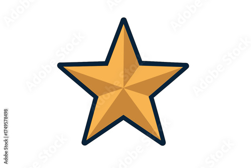 Golden five pointed star icon with dark outline