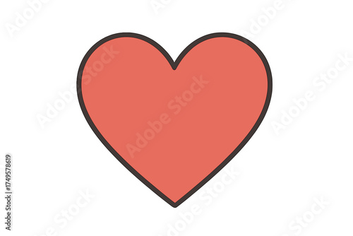 Simple coral red heart shape with dark outline on white background