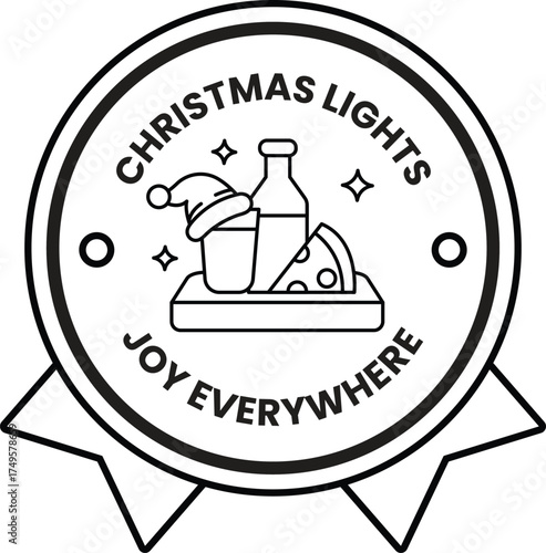 A black and white image of a Christmas light with a bottle of wine