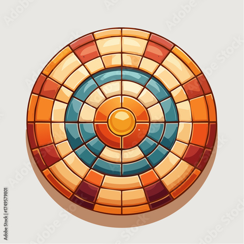 Colorful circular mosaic design with geometric shapes and gradients
