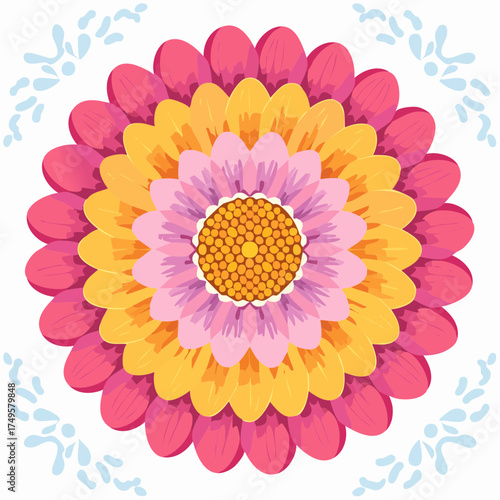Colorful floral illustration with layered petals and decorative elements
