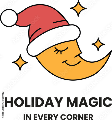 A cartoon of a smiling moon with a red hat on it