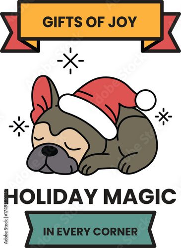 A dog is sleeping in a Christmas hat