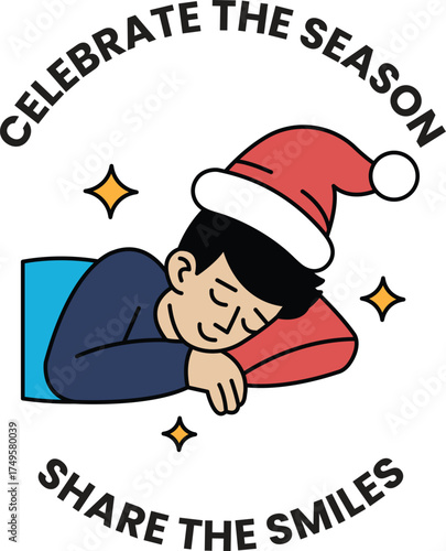 A cartoon of a boy sleeping with a red hat on