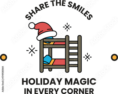 A bed with a Santa hat on it and the words "share the smiles" written below it