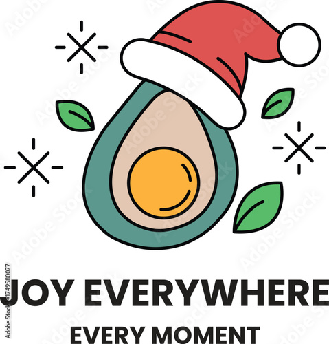 A cartoon of an avocado with a Santa hat on it