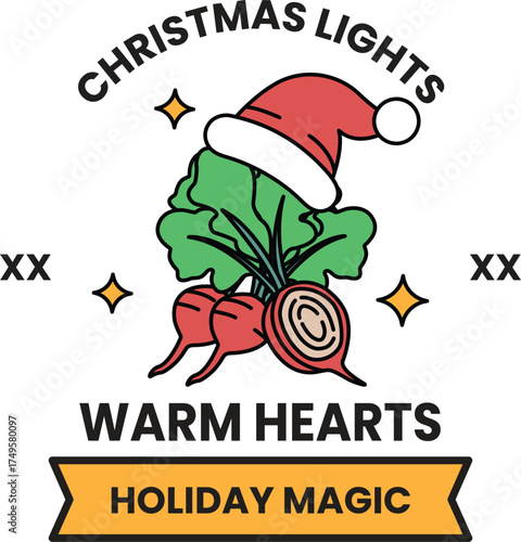 A Christmas light themed sign with a Santa hat and a carrot