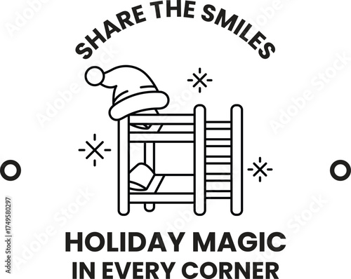 A black and white image of a bed with a Santa hat on it