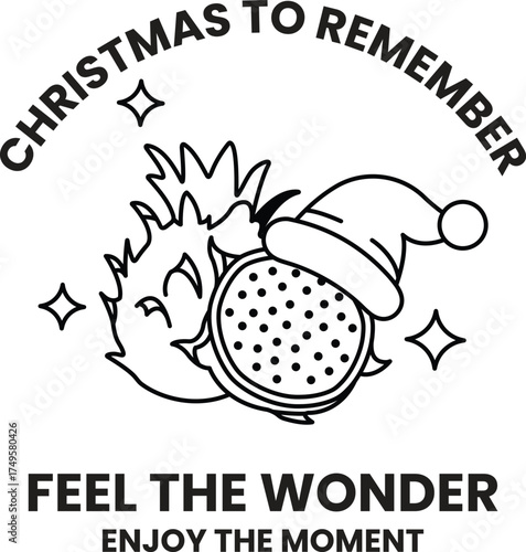 A black and white Christmas poster with a pineapple and a santa hat on it