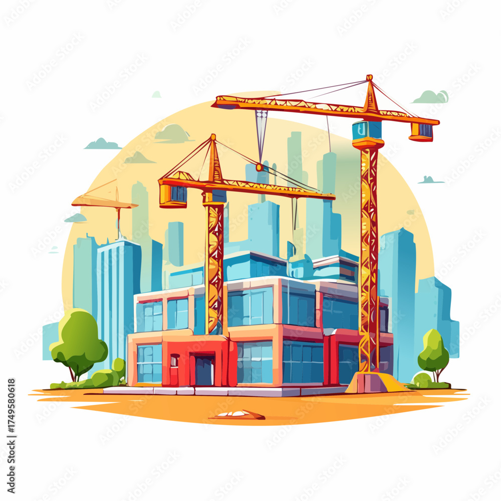 Fototapeta premium Construction site in an urban setting with cranes