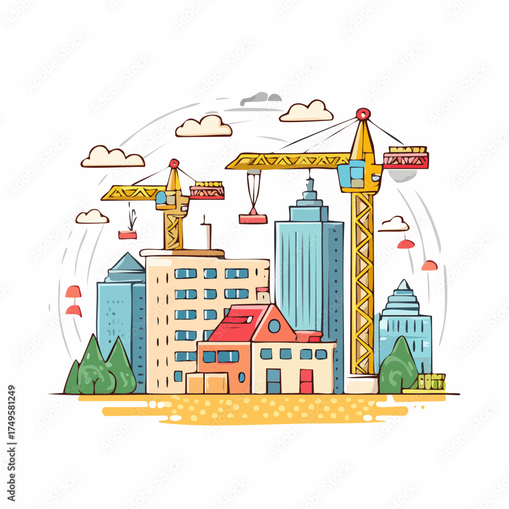Fototapeta premium Construction site in an urban setting with cranes