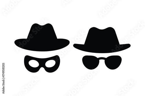 Two mysterious figures with hats and masks a striking silhouette