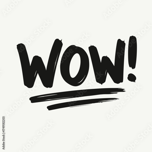 Isolated wow expression in casual black writing with simple lines underneath. Isolated wow phrase conveys surprise and is perfect for expressing a reaction.