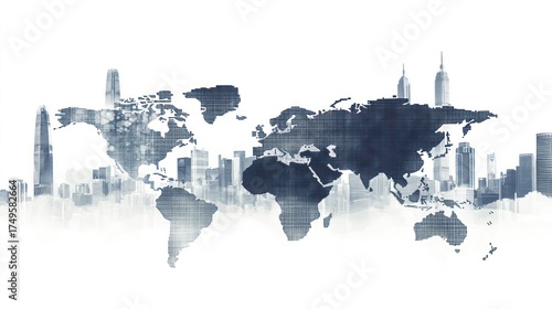Wallpaper Mural Global city skyline world map Torontodigital.ca