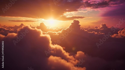 Wallpaper Mural Golden Sunset Over Fluffy Clouds From Above. Torontodigital.ca