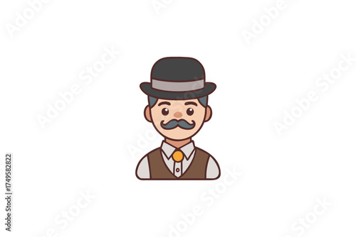 Pixel art portrait of a gentleman with a mustache and bowler hat silhouette