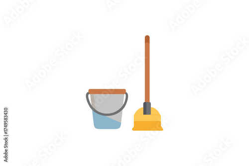 A bucket and a broom leaning against each other silhouette