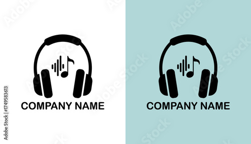 Dual-colored logo featuring headphones and sound waves, representing music and audio services