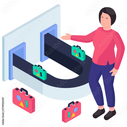 A colored design illustration of airport baggage carousel 
