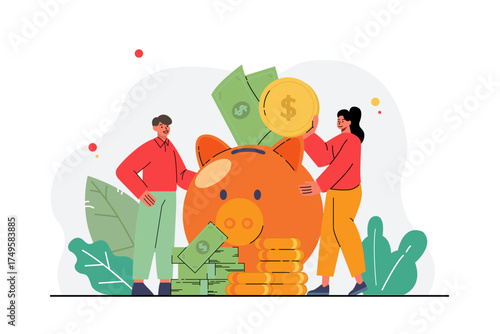 Saving, bankbook, piggy bank, coin, banknote, income, expenses, saving money, spending habits illustration3