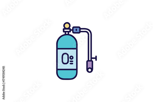 Medical oxygen tank with mask and tubing simple design silhouette