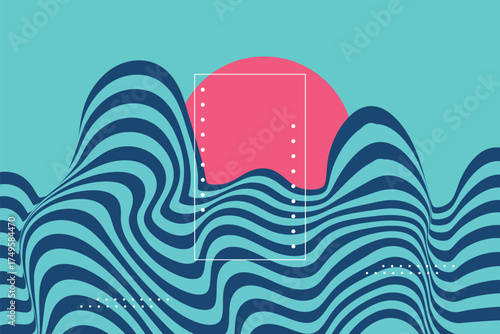 3D blue lines in perspective abstract vector background, linear perspective terrain pattern op art