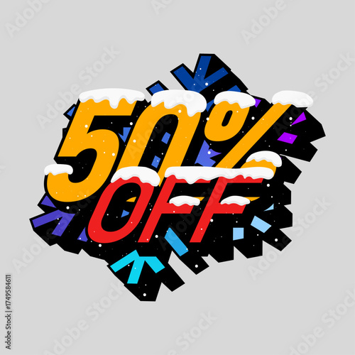 50 percent  off, Winter sale sticker, Vector