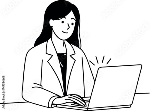 Smiling Therapist in White Coat on Laptop Screen – Online Therapy, Telehealth Session, Mental Health Support, Remote Consultation, Virtual Healthcare