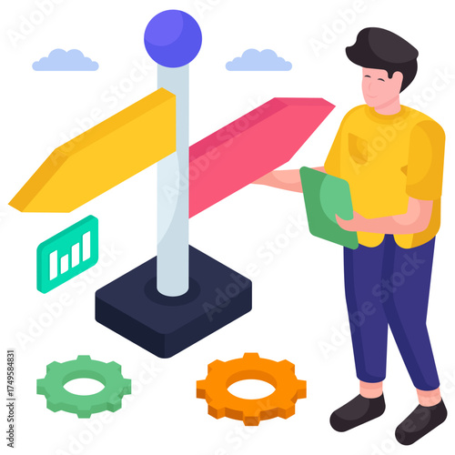 Conceptual isometric design illustration of decision making 