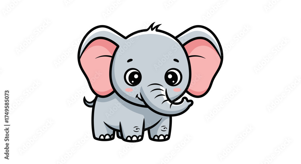 Fototapeta premium Adorable cartoon elephant with big eyes and flapping ears perfect for children's books, educational materials, and cute animal-themed designs