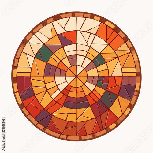Abstract geometric circular design with earth tones and textured appearance