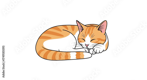 Adorable ginger tabby cat curled up asleep makes a delightful addition to any cozy design, perfect for pet lovers and heartwarming projects