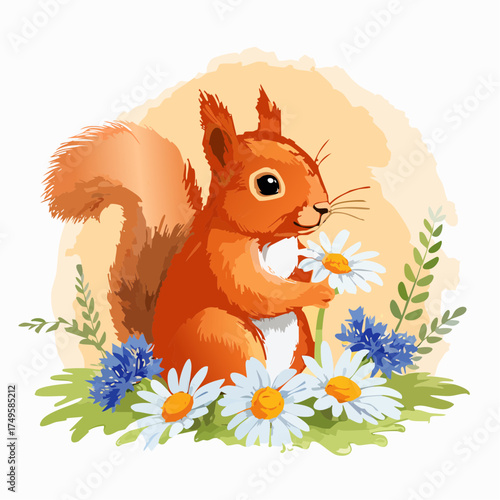 Eichhörnchenbaby auf der Blumenwiese