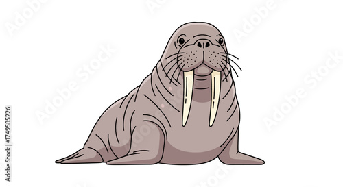 Adorable cartoon walrus illustration with big tusks and cute eyes perfect for children's books or arctic themed educational material