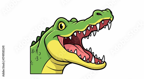 Roaring cartoon alligator with sharp teeth and vibrant green skin, perfect for fun educational resources or children's storybooks about wild animals