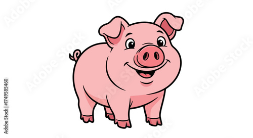 Adorable cartoon pig illustration perfect for children's books and farm-themed designs, a happy and playful character with a charming smile for your project