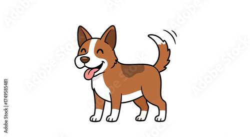 Adorable cartoon dog wagging its tail and smiling happily against a clean white backdrop, perfect for cheerful pet-related designs and playful projects