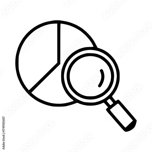 Handmade Data Analysis Icon – Pie Chart with Magnifying Glass Vector Illustration